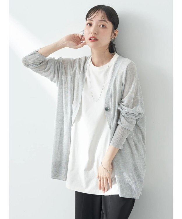 earth music&ecology シアーＢＩＧカーディガン Gray Mixture