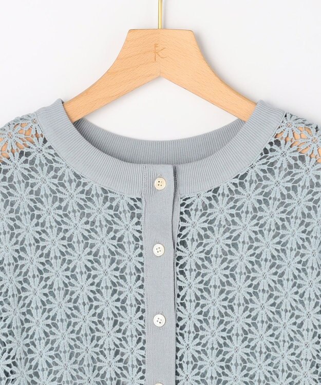 組曲 【先行予約・前後着用可】コットンフラワーレーシー カーディガン ダスティブルー系