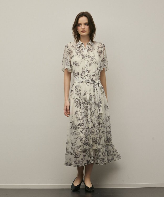 GRACE CONTINENTAL フラワープリントシャツフレアワンピース キナリ