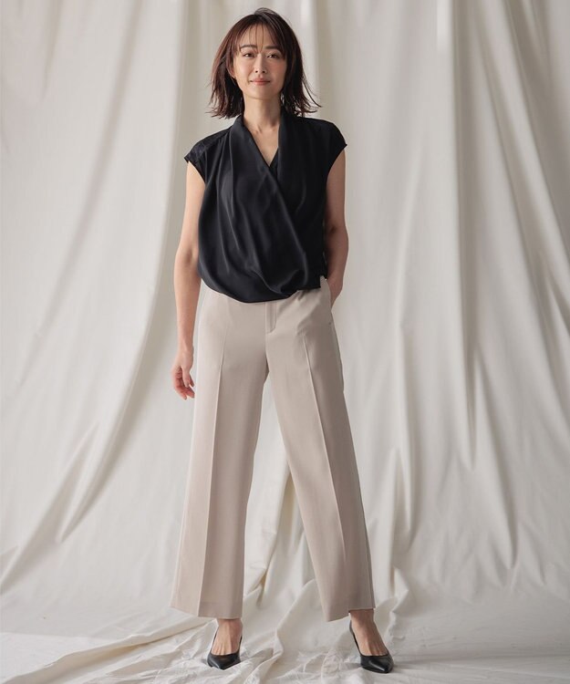 BEIGE， OLIVE / カシュクールフレンチスリーブブラウス Black