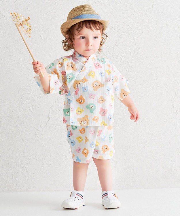 MIKI HOUSE HOT BISCUITS 【80-120cm】総柄 甚平スーツ 白