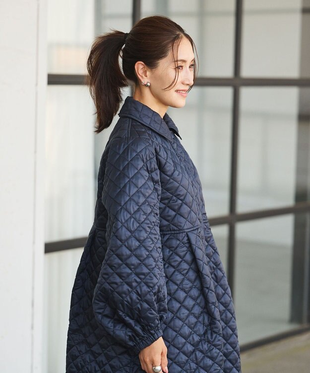 #Newans 【セレモニーにも】〈亀恭子さんコラボ〉キルティングロングコート ネイビー