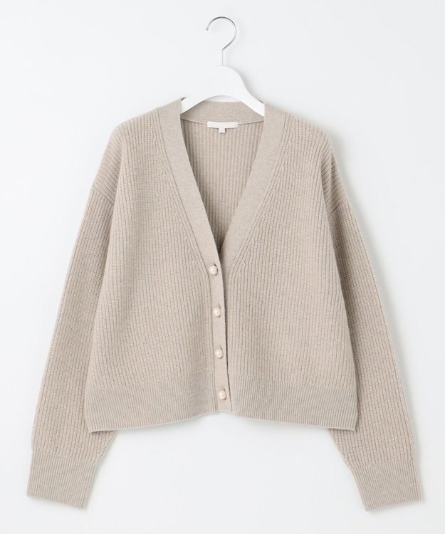 自由区 【洗える】ウールカシミヤブレンドラメスパンコールニット カーディガン ベージュ×ゴールド