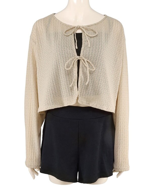 San-ai Resort（三愛水着楽園） 【WEB限定】ニットレーストップス付き4点セット水着 ベージュ