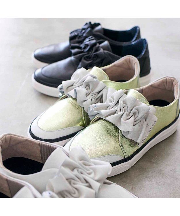 MODE ET JACOMO <D'ICI>フリルベルクロスニーカー イエローメタリック