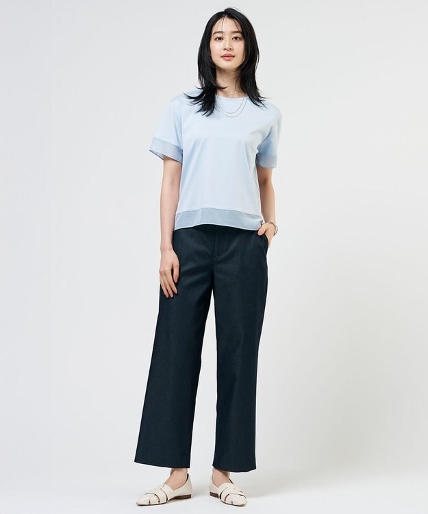 J.PRESS LADIES S 【シーンレスに活躍】コットンスムース シアーデザイン カットソー サックスブルー系