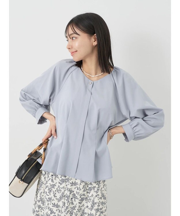 earth music&ecology ペプラムブラウス Grayish Blue