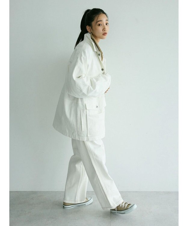 CRAFT STANDARD BOUTIQUE 【ユニセックス】ホワイトデニム2タックワイドテーパードパンツ White