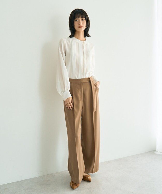 YECCA VECCA 金釦アクセントベルトワイドパンツ Beige