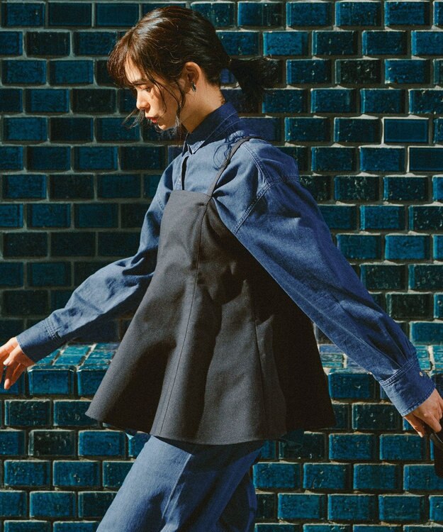 23区 【洗える】スラブツイードストレッチ キャミソール ブラウス ネイビー系