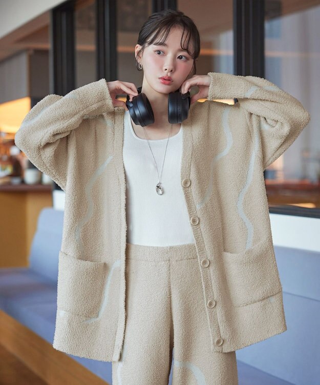 Tiaclasse ふわもちニュアンス配色ニットカーディガン ベージュ