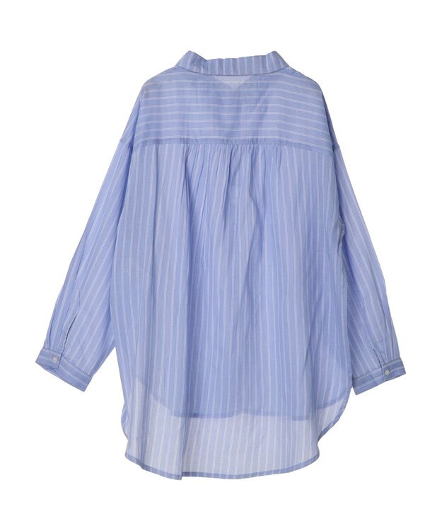 Green Parks インド綿 ボイルゆったりシャツ Stripe Sax