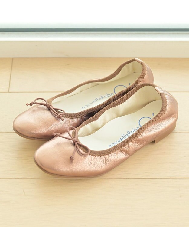 nouvelleRobe Oū サイズ追加【本革・高反発】Round ラウンドトゥ メタリックバレエシューズ ピンクゴールド