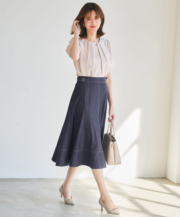 ANY SIS 【洗える】デニムライクシャンブレー スカート シャンブレー