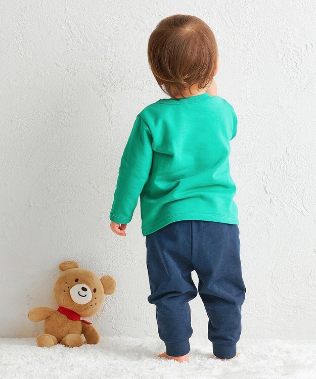 MIKI HOUSE HOT BISCUITS 【80-120cm】ミニ裏毛パイル素材 ジェットコースター柄 ルームウェアセット フォレストグリーン