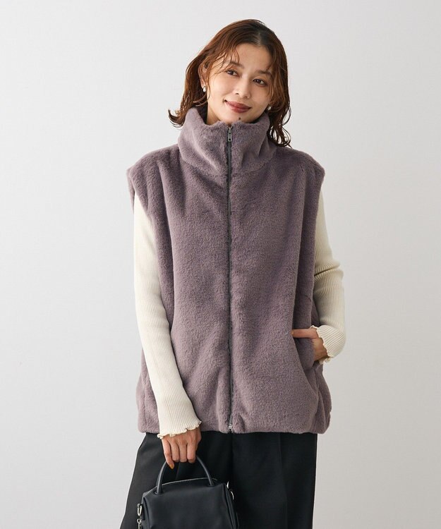 Green Parks スタンドカラーＺＩＰファーベスト Charcoal Gray