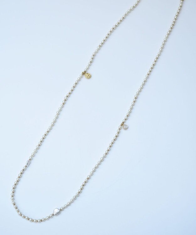 monshiro 【2WAY】ムーンストーンチャーム×ガラスパールロング ネックレス ホワイト×ゴールド