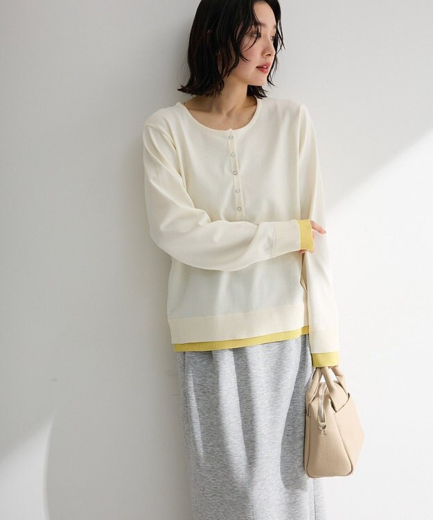 Green Parks ヘンリーネックレイヤードニットプルオーバー White