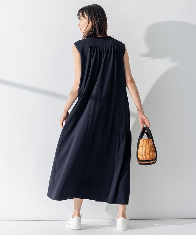 23区 【洗える】ライトピケジャージー ティアード ワンピース ネイビー系