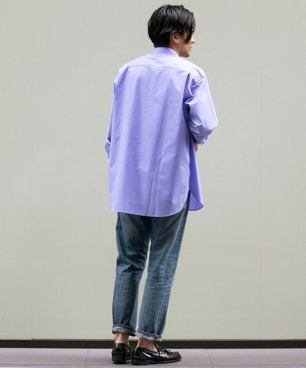 KASHIYAMA GIZA 100/2 バンドカラーシャツ ブルーシャンブレー