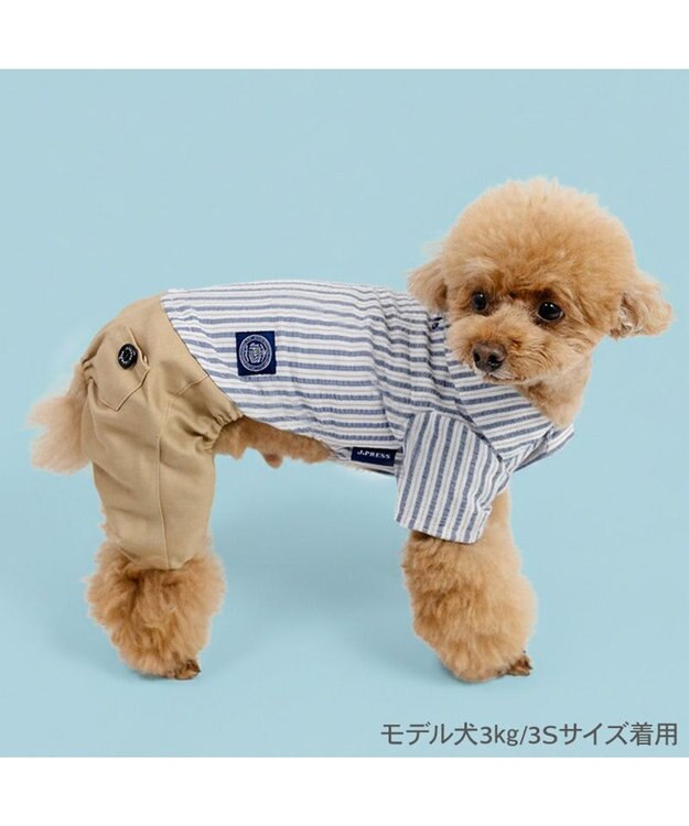 PET PARADISE J.PRESS ストライプ パンツつなぎ 小型犬 ベージュ×ネイビー