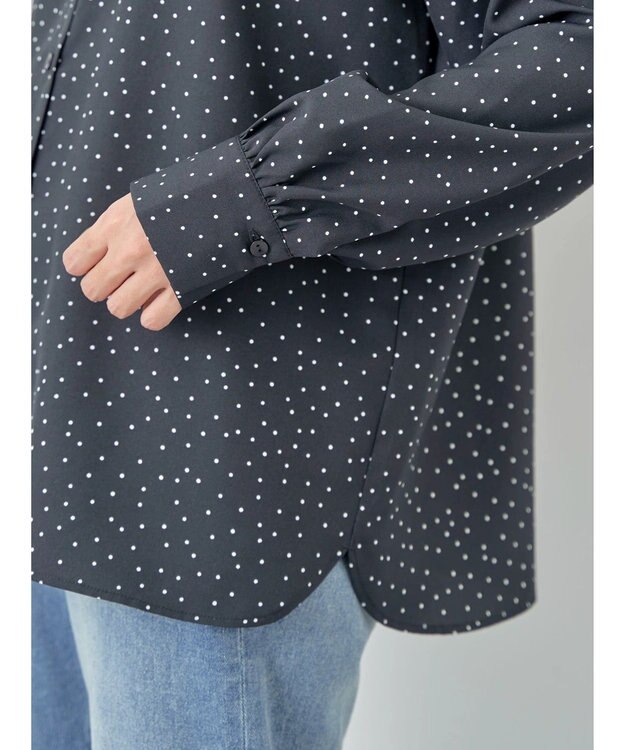 Green Parks ＢＰ　ケア楽　スタンドフリルブラウス Dot Black