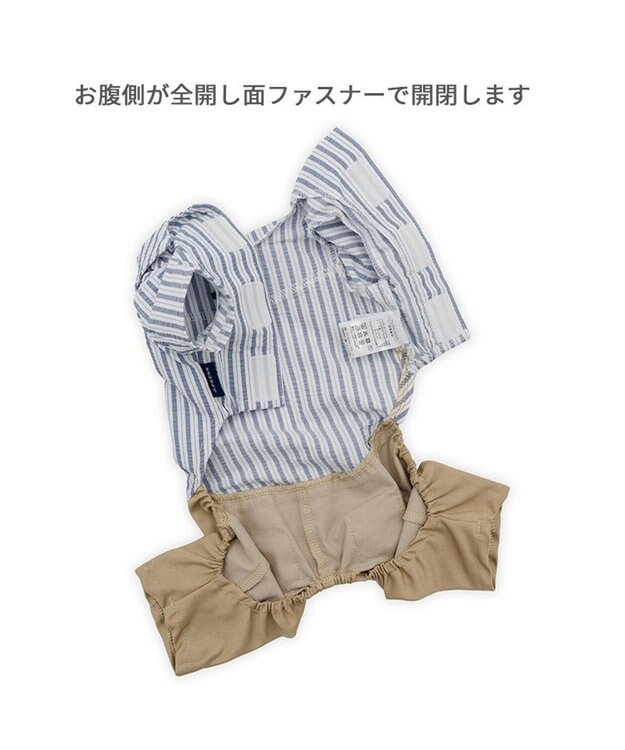 PET PARADISE J.PRESS ストライプ パンツつなぎ 小型犬 ベージュ×ネイビー
