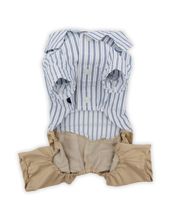 PET PARADISE J.PRESS ストライプ パンツつなぎ 小型犬 ベージュ×ネイビー