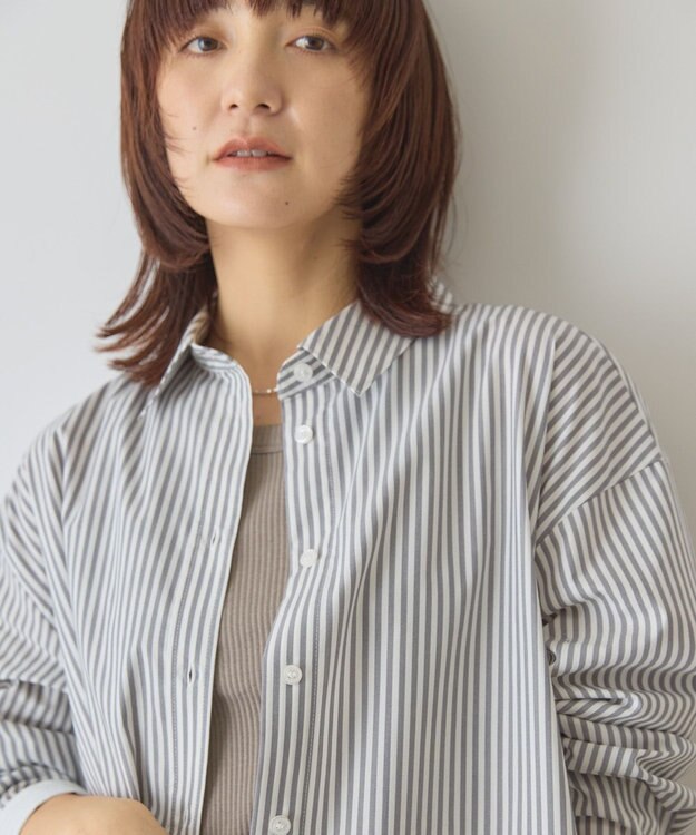 AMERICAN HOLIC 配色レギュラーカラーシャツ Stripe Gray