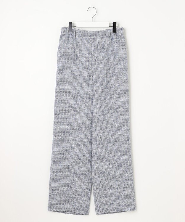 自由区 【セットアップ対応・洗える】ライトミックスツイードワイドストレート パンツ ライトブルー