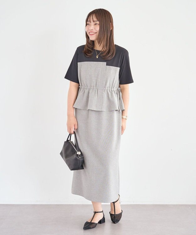 Green Parks 異素材ドッキングワンピース Gray Mixture