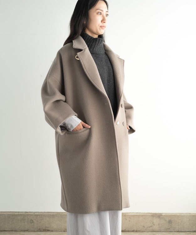 muuc 〈軽くて暖かい上質ウール混〉野ばら刺繍のコート グレー