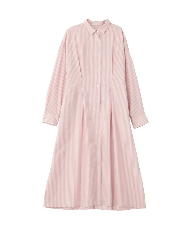 Green Parks イージーケア抜け衿ウエストタックシャツワンピース Pink