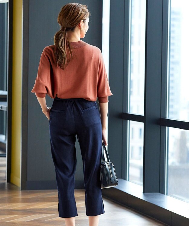 Tiaclasse 【洗える】スリットパールテーパードパンツ ネイビー