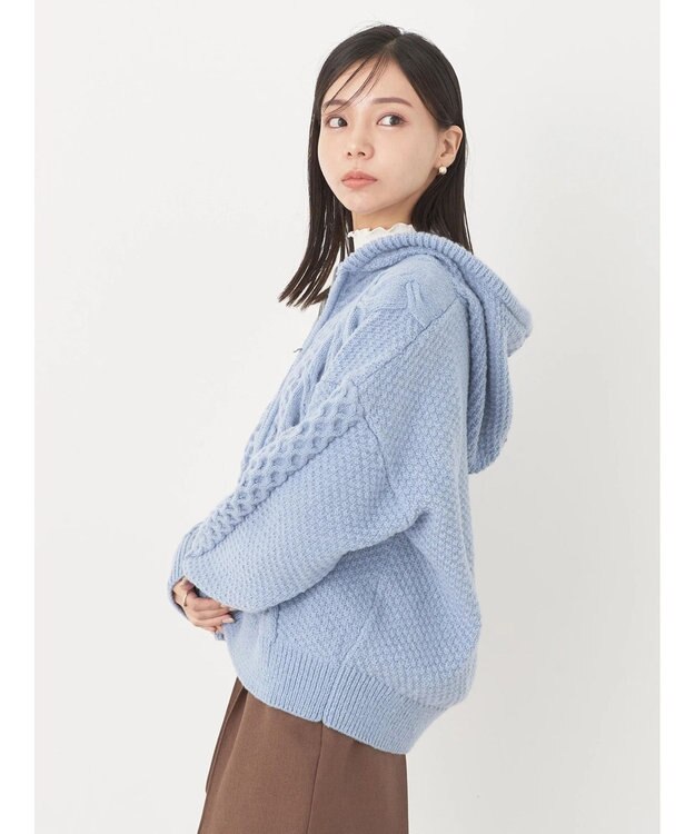 earth music&ecology ケーブルニットパーカー Grayish Blue