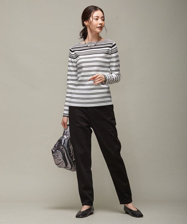 ICB 【洗える】 ハイブリッドボーダー ニットプルオーバー クリアホワイト×クリアブラック系