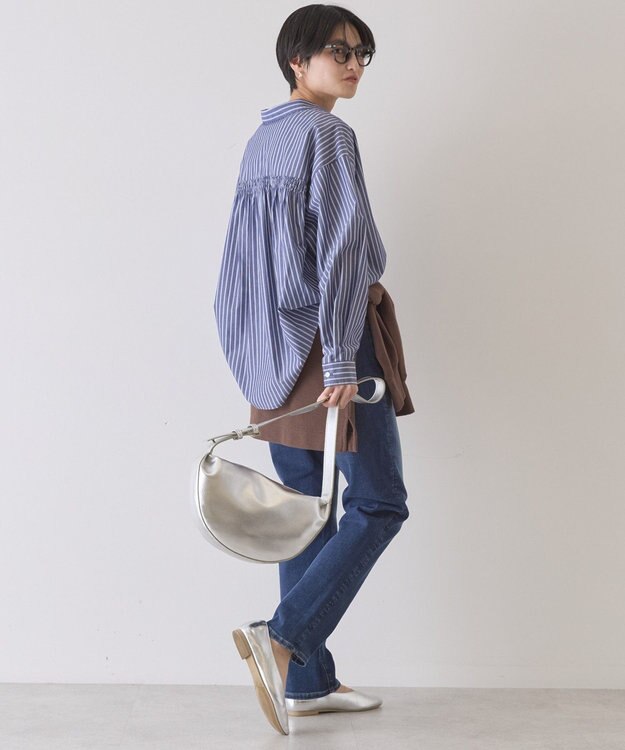 AMERICAN HOLIC 【イージーケア】バックギャザースキッパーシャツ Stripe Navy