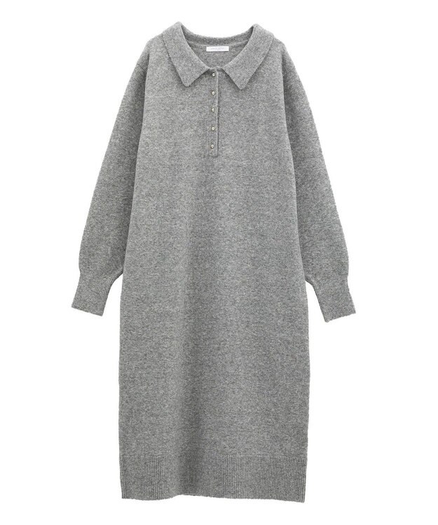 Green Parks 金釦ポロシャツニットワンピース Gray Mixture