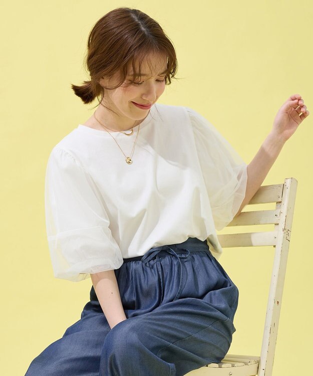 ANY チュールコンビパフスリーブプルオーバー オフ