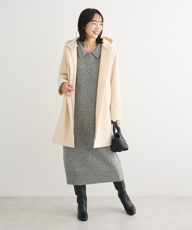 Green Parks 金釦ポロシャツニットワンピース Gray Mixture