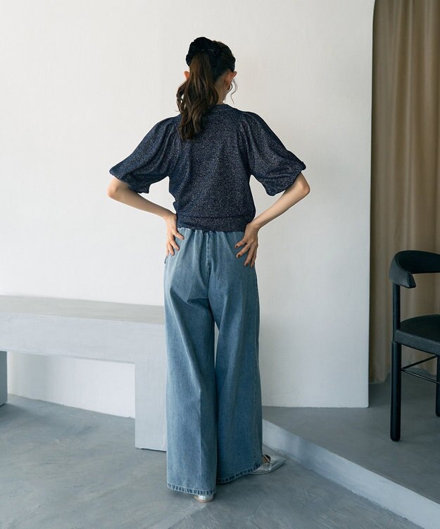 earth music&ecology ラメモールパフスリニットプルオーバー Navy