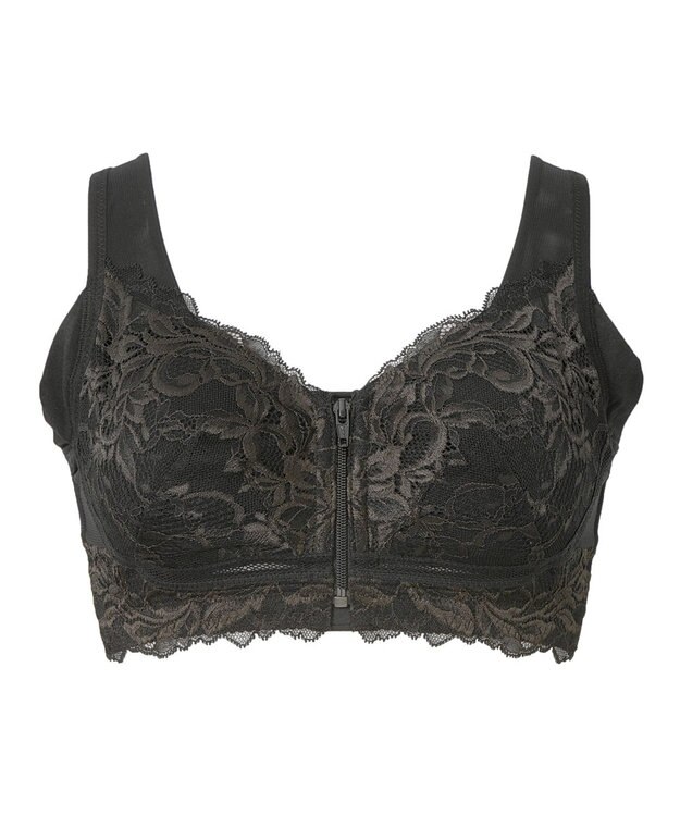 BRADELIS New York 【BRADELIS NewYork peace / ノンワイヤー・フロント留め・スッキリ着痩せ】細く見えるフロントファスナーブラ23 S～5L ブラック