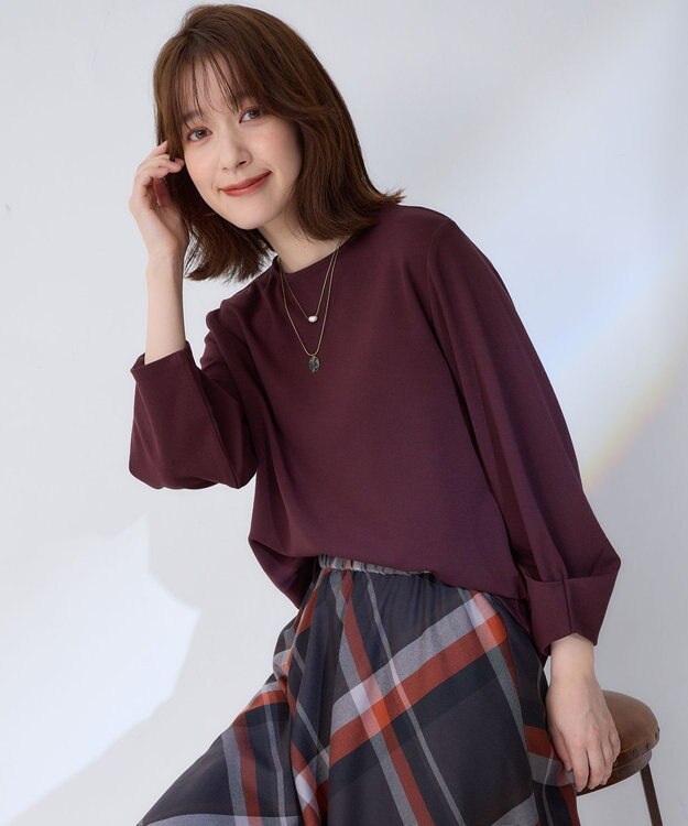 ANY L 【洗濯機可】タックスリーブ プルオーバー ボルドー