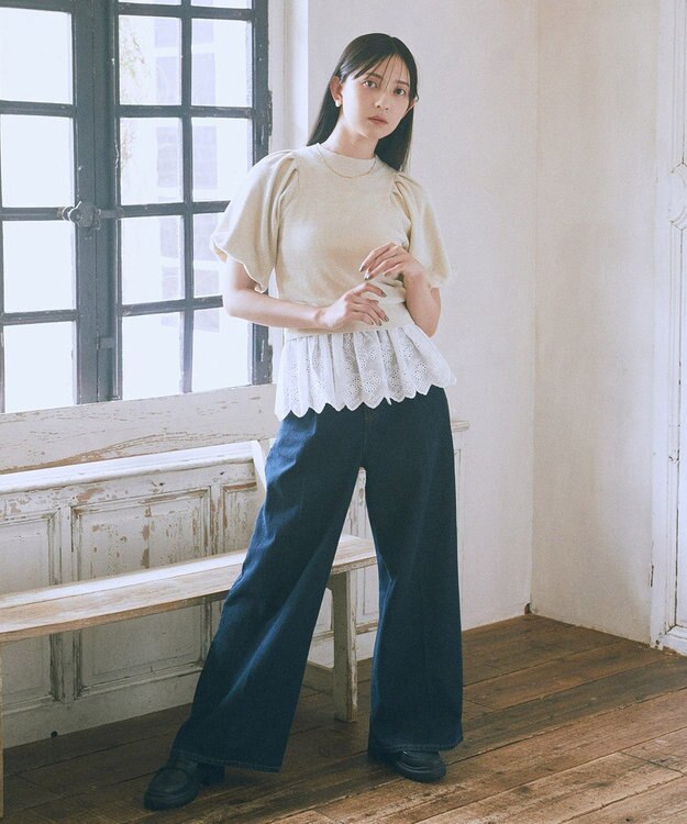 earth music&ecology ラメモールパフスリニットプルオーバー Ivory