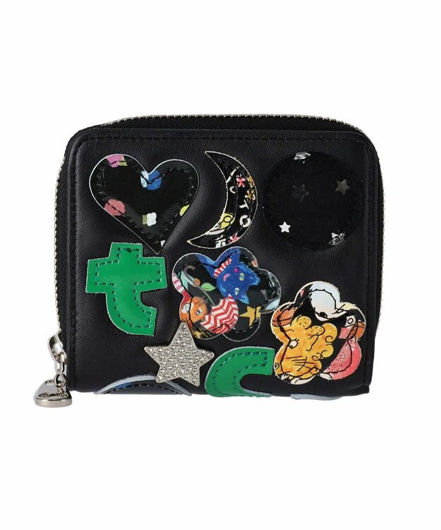 tsumori chisato CARRY tcパッチワーク ラウンドファスナー2つ折り財布 ブラック
