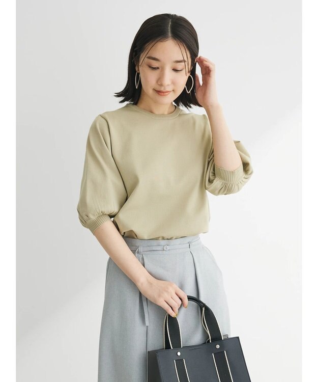 Green Parks パフ５分袖ニットプルオーバー Light Khaki