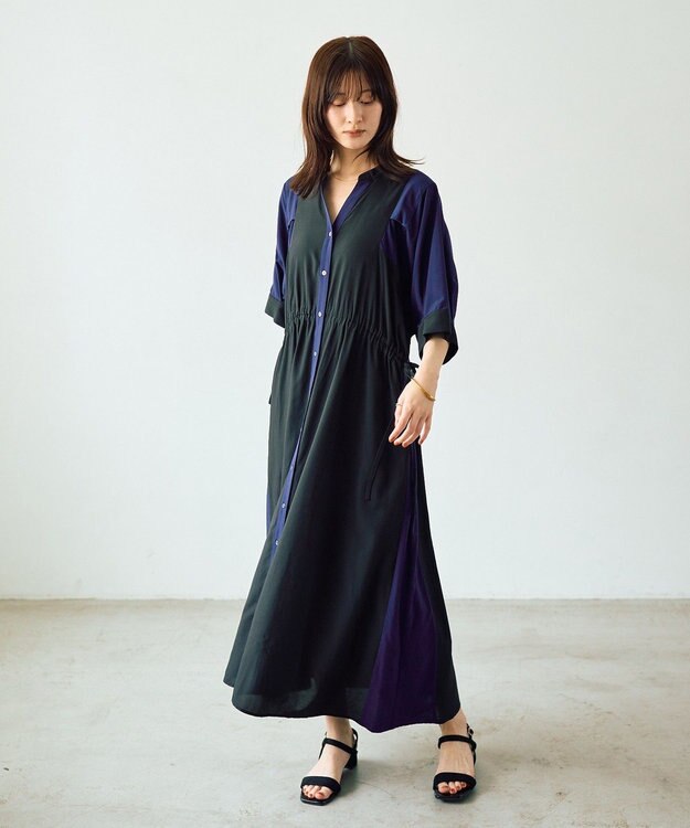 YECCA VECCA 配色デザインシャツワンピース Black