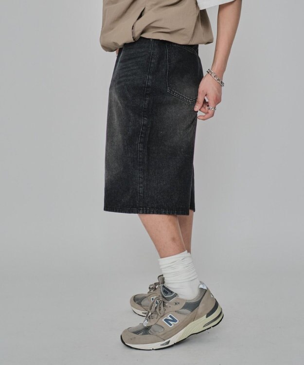 WEGO 【紐で調節可能】スーパーバギーデニムショーツ デニムブラック