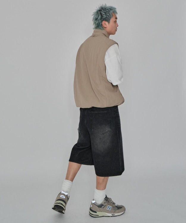 WEGO 【紐で調節可能】スーパーバギーデニムショーツ デニムブラック