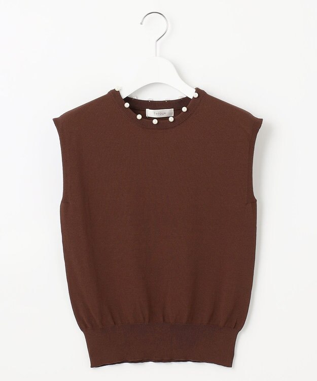 Feroux 【接触冷感】パール付きノースリーブ ニット ダークブラウン系